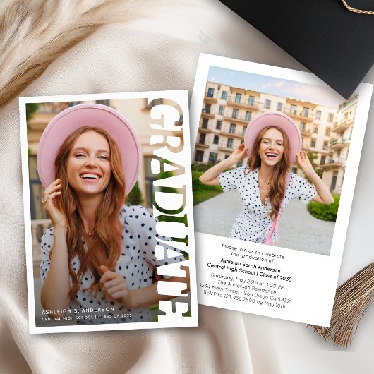 Modern Simple Graduate 2 Photo Graduation Party  Einladung