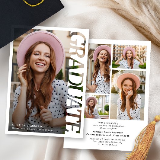 Modern Simple Graduate 4 Photo Collage Graduation  Ankündigung