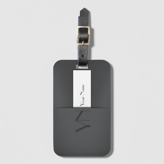 Modern Simple Grau Anthracite Monogramm Name Gepäckanhänger (Vorderseite Vertikal)