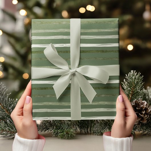 Modern Simple Green Strips Weihnachten Geschenkpapier