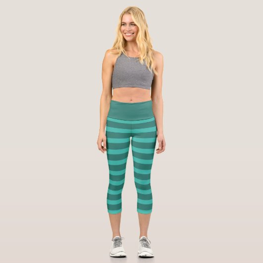 Modern Simple Green Two Tone Stripe line Geometris Capri Leggings (Vorderseite)