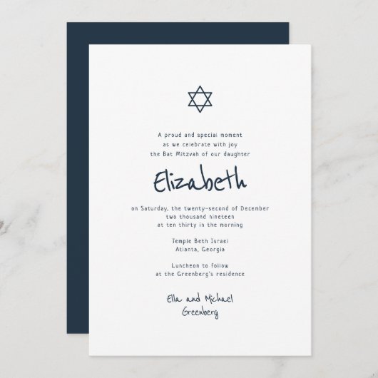Modern Simple Handschrift Typografie Bat Mitzvah Einladung (Vorne/Hinten)