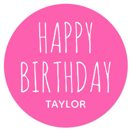 Modern Simple Happy Birthday Sticker Pink