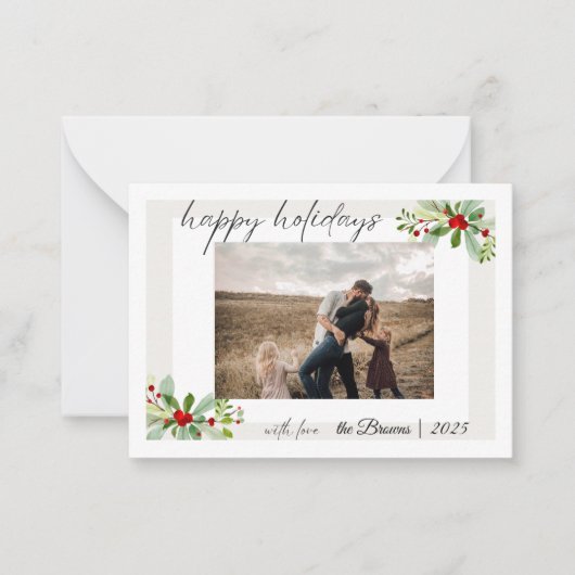 Modern Simple Happy Holidays Family Photo Card Mitteilungskarte (Vorderseite)