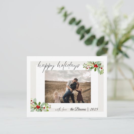 Modern Simple Happy Holidays Family Photo Card Postkarte (Stehend Vorderseite)