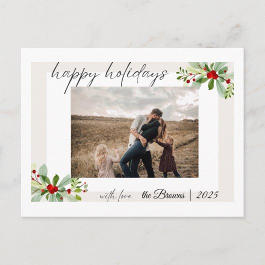 Modern Simple Happy Holidays Family Photo Card Postkarte (Vorderseite)