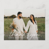 Modern Simple Heart Script Wedding Foto Vielen Dan Postkarte (Vorderseite)