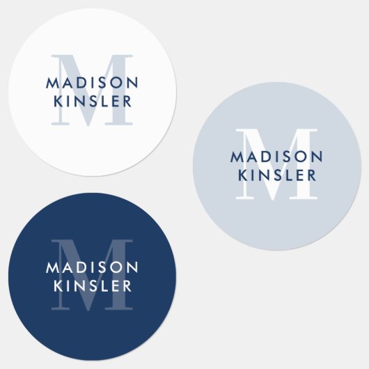 Modern Simple Initial Boho Blue Waterproof Name Etiketten (Gruppe)