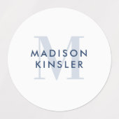 Modern Simple Initial Boho Blue Waterproof Name Etiketten (Design 1)