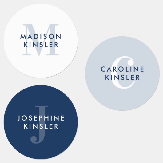 Modern Simple Initial Boho Blue Waterproof Name Etiketten (Gruppe)