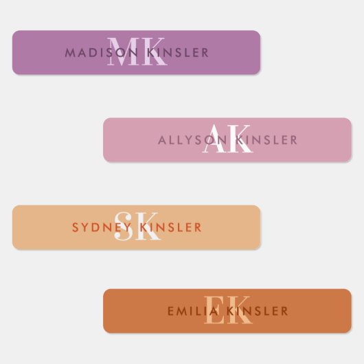 Modern Simple Initial Lila Boho Wasserfester Name Etiketten (Gruppe)