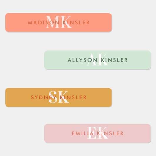 Modern Simple Initial Pink Girly Waterproof Name Etiketten (Gruppe)