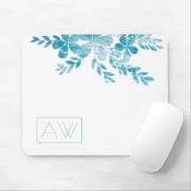 Modern Simple Initials Blue Floral Persönliche Mar