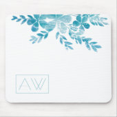 Modern Simple Initials Blue Floral Persönliche Mar Mousepad (Vorne)