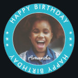 Modern Simple Kids Colorful Happy Birthday Foto Runder Aufkleber<br><div class="desc">Niedlich Happy Birthday Custom Geburtstag Foto Aufkleber für Ihren Kindergeburtstag Party,  Sohn oder Tochter. Sie verfügen über einen niedlichen,  anpassbaren Namen und Foto. Ideal für Einladungen und Party-Taschen.</div>