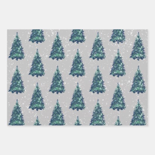 Modern Simple Kraft Snowy Green Christmas Trees Geschenkpapier Set (Vorderseite 3)