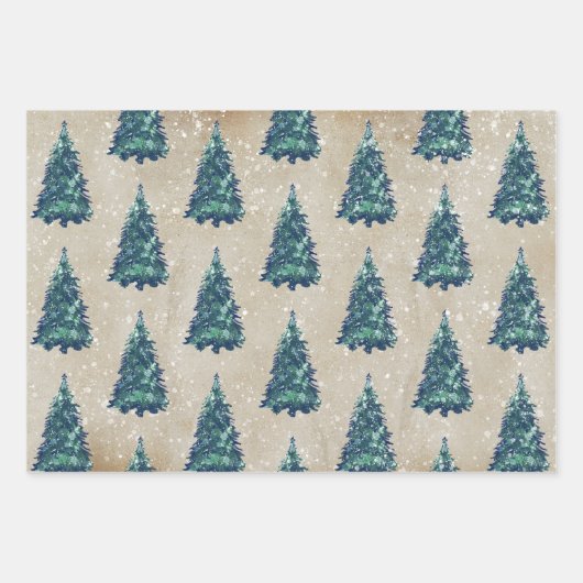 Modern Simple Kraft Snowy Green Christmas Trees Geschenkpapier Set (Vorderseite 2)
