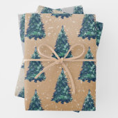 Modern Simple Kraft Snowy Green Christmas Trees Geschenkpapier Set (Beispiel)