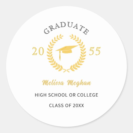 Modern Simple Laurel Wreath Gold Cap Gastgeschenk Runder Aufkleber (Vorderseite)
