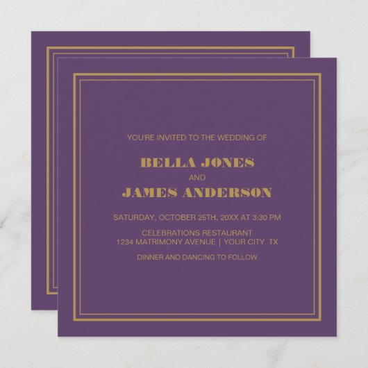 Modern Simple Lavender Gold Wedding Einladung (Vorne/Hinten)