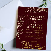 Modern Simple Leaves Burgundy and Gold Folieneinladung