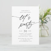 Modern Simple Let's Party Script Birthday Photo Einladung (Stehend Vorderseite)