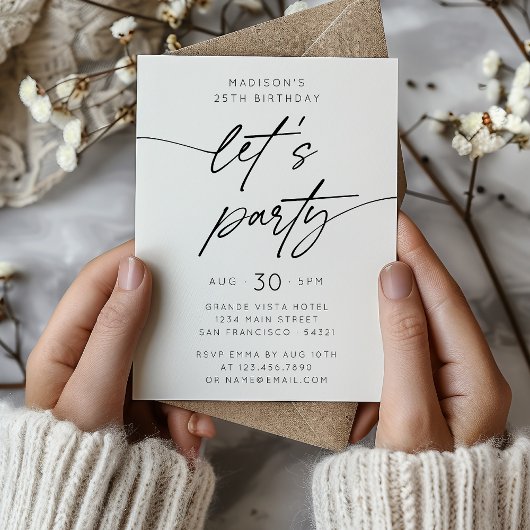 Modern Simple Let's Party Script Geburtstag Einladung