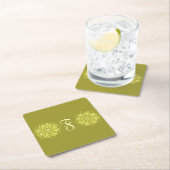 Modern Simple line stripes floral monogram name Rechteckiger Pappuntersetzer (Vor Ort)