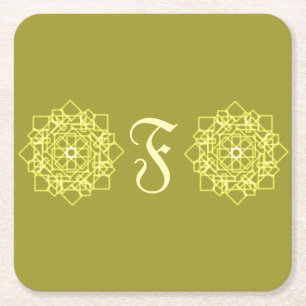 Modern Simple line stripes floral monogram name Rechteckiger Pappuntersetzer