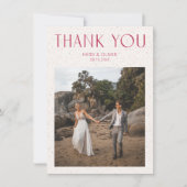 Modern Simple Magenta Foto Wedding Dankeschön Card Dankeskarte (Vorderseite)