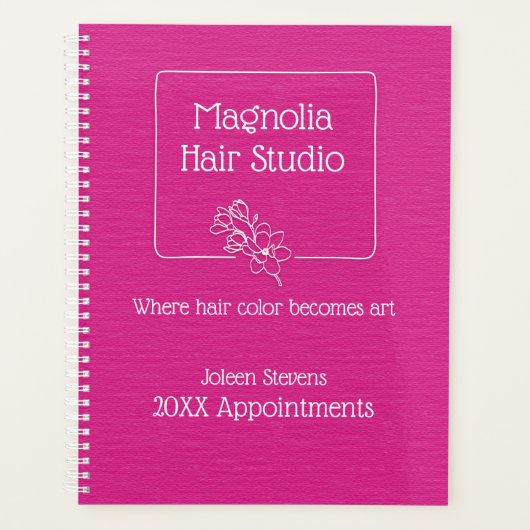 Modern Simple Magenta Magnolia Logo Hair Studio Planer (Vorderseite)