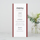 Modern Simple Maroon und White Wedding Menu Card Menükarte (Stehend Vorderseite)
