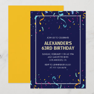Modern Simple Men Confetti 63. Geburtstag Einladung