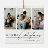 Modern Simple Merry Christmas Elegant Script Photo Keramikornament (Rückseite)