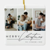 Modern Simple Merry Christmas Elegant Script Photo Keramikornament (Vorderseite)