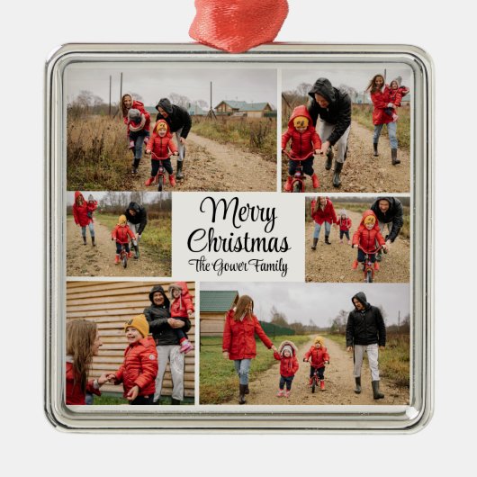 Modern Simple Merry Christmas Photo Collage Ornament Aus Metall (Vorne)