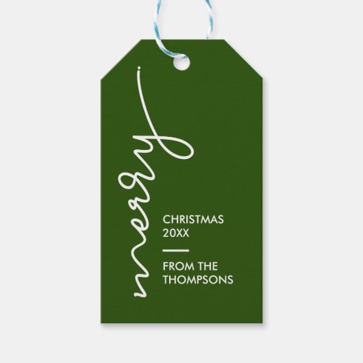 Modern Simple Merry Christmas Script Green Geschenkanhänger (Vorderseite)