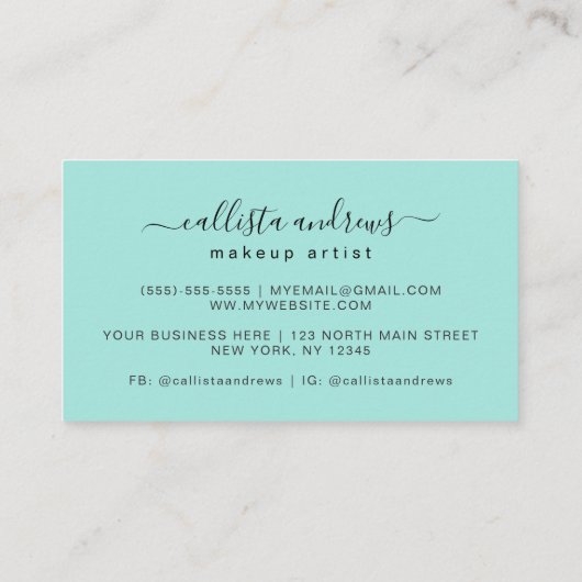 Modern Simple Mini Typografy Makeup Artist Visitenkarte (Rückseite)