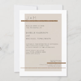Modern Simple Minimal Beige Tan Gold Deco Wedding Einladung