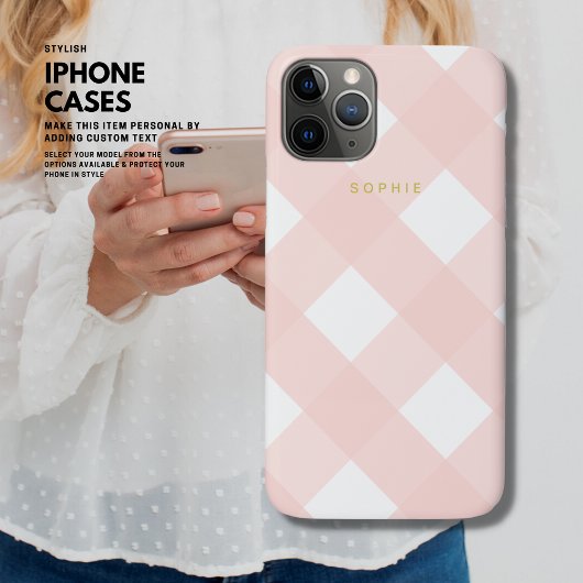 Modern Simple Minimal Girly Blush Pink Gingham Case-Mate iPhone Hülle