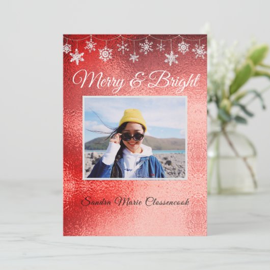 Modern Simple Minimal Metalic Red Christmas Ankündigung (Stehend Vorderseite)