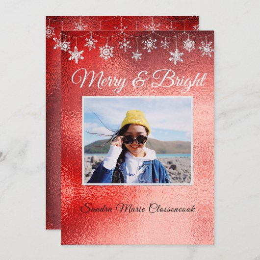 Modern Simple Minimal Metalic Red Christmas Ankündigung (Vorne/Hinten)