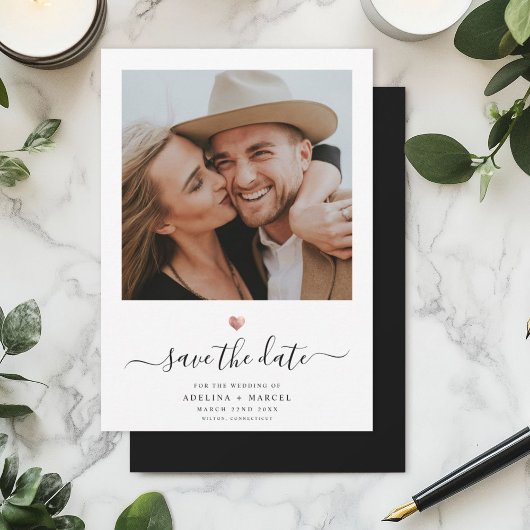 Modern Simple Minimal Rose Gold Herzensschrift Save The Date