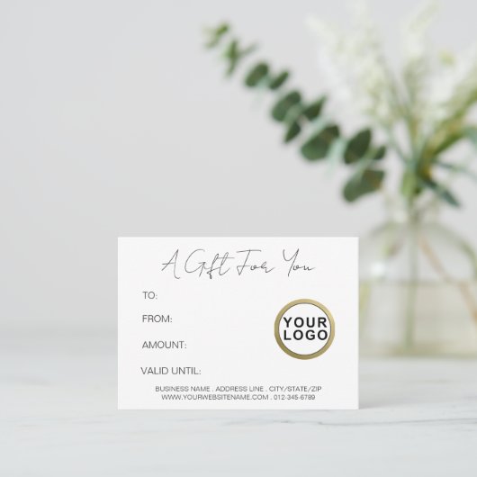 Modern Simple Minimal White Gift Certificate Visitenkarte (Stehend Vorderseite)