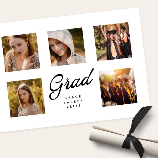 Modern Simple Minimalist 5Photo Collage Graduation Ankündigung