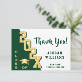 Modern Simple Minimalist Golden Green Graduation Dankeskarte (Stehend Vorderseite)