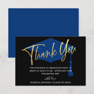 Modern Simple Minimalist Golden Navy Graduation Dankeskarte