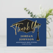 Modern Simple Minimalist Golden Navy Graduation Dankeskarte (Stehend Vorderseite)