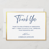 Modern Simple Minimalist Golden Navy Graduation Dankeskarte (Rückseite)