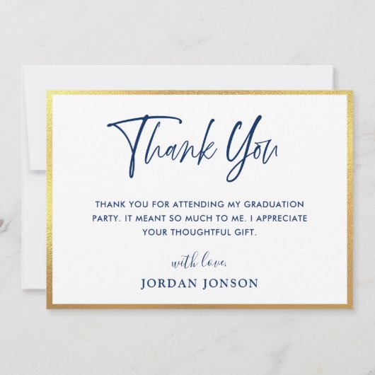 Modern Simple Minimalist Golden Navy Graduation Dankeskarte (Rückseite)